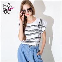 Sweet Navy rope print short sleeve t-shirt fashion loose leisure white woman - Bonny YZOZO Boutique