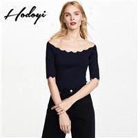 Vogue Sexy Simple Slimming Bateau Off-the-Shoulder 1/2 Sleeves Jersey One Color Spring Sweater - Bon