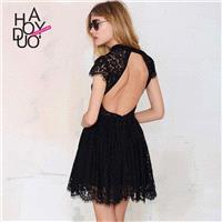 Spring of 2017 summer sexy backless lace ruffled waist slim dress woman - Bonny YZOZO Boutique Store