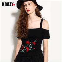 Sexy Embroidery Slimming Off-the-Shoulder Floral Eye Catching Flexible T-shirt - Bonny YZOZO Boutiqu
