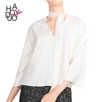 Oversized Vogue Simple V-neck 3/4 Sleeves One Color Fall Casual Blouse - Bonny YZOZO Boutique Store