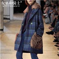 Fur Collar Double Breasted Wool Lattice Wool Coat Overcoat - Bonny YZOZO Boutique Store
