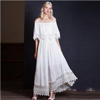 New sexy summer boat neck dress elegant chiffon lace stitching do not rule long skirt 9406 - Bonny Y