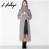 Split Slimming High Neck One Color Fall Over Knee Casual 9/10 Sleeves Sweater - Bonny YZOZO Boutique